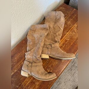 Knee high faux suede brown boots, size 7.5